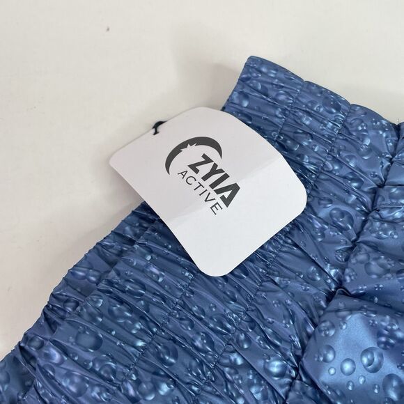 New Zyia Active Shorts, Large, Blue, Drawstring, 2” Inseam, Running, Water Drops - Picture 2 of 11
